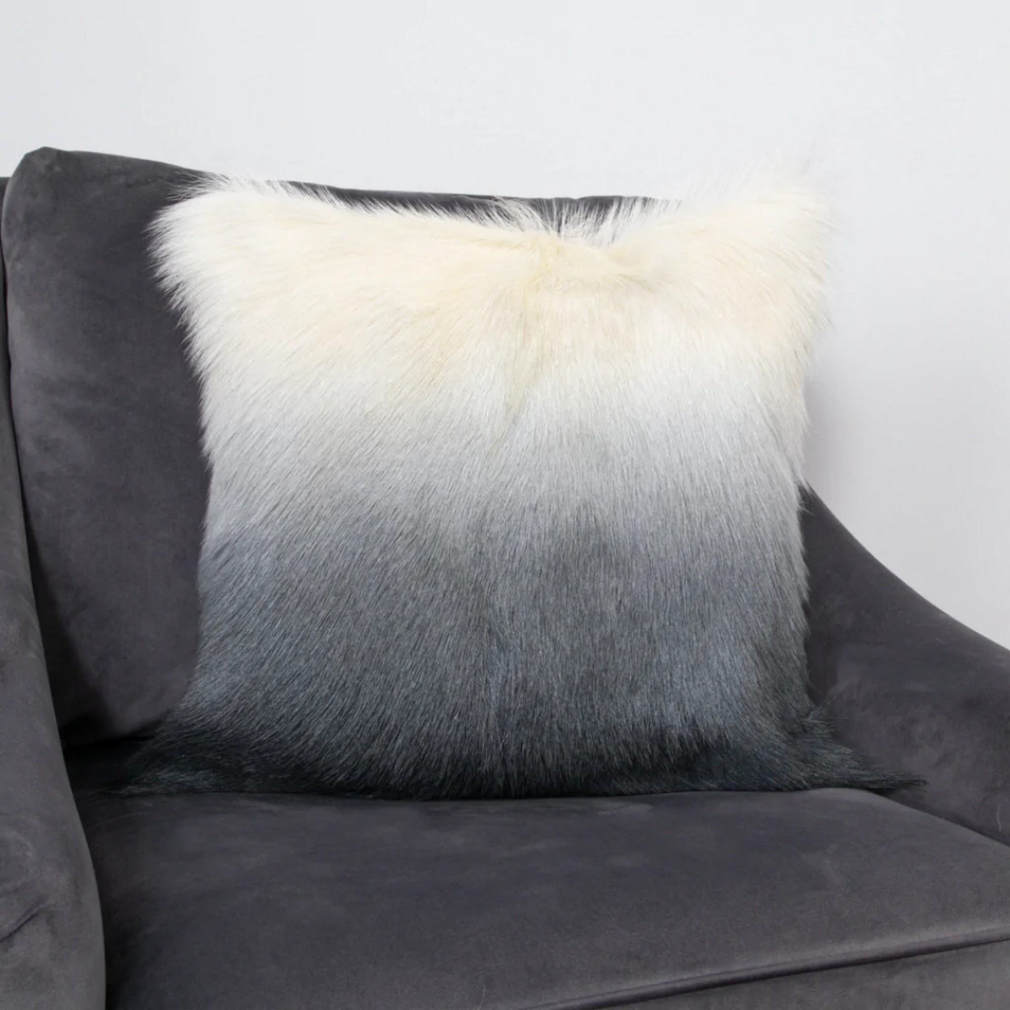 Isla Ombre Goatskin Cushion In Ivory Charcoal